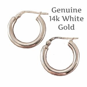 Genuine 14k White Gold Classic Rounded Hoop Earrings